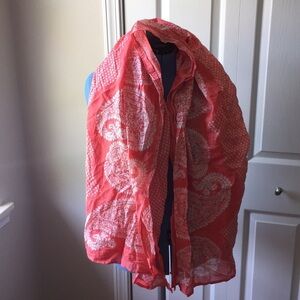 Paisley and floral print coral and white scarf